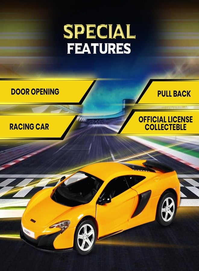Rmz City 5 Inch Die Cast McLaren 650S Toy Car 1:32 Scale Model | Licensed Collectible Vehicle with Opening Doors & Pullback Action | International Series for Kids & Car Lovers | Orange - Image 4
